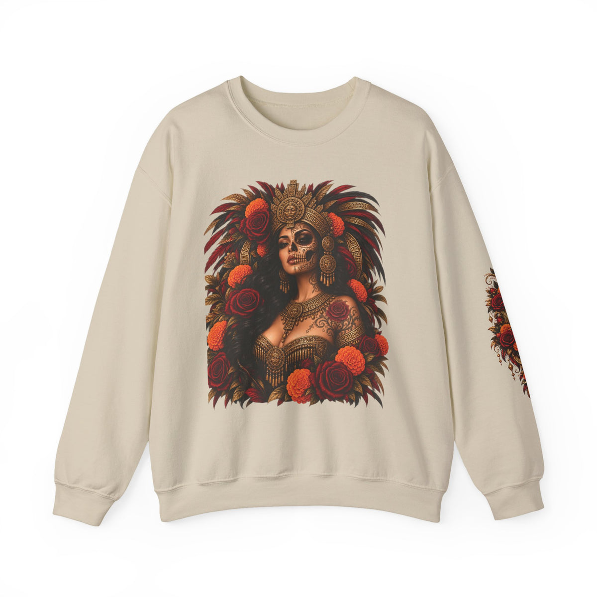 Reina Azteca: Entre Rosas y Cempasúchil | Unisex Heavy Blend™ Crewneck Sweatshirt