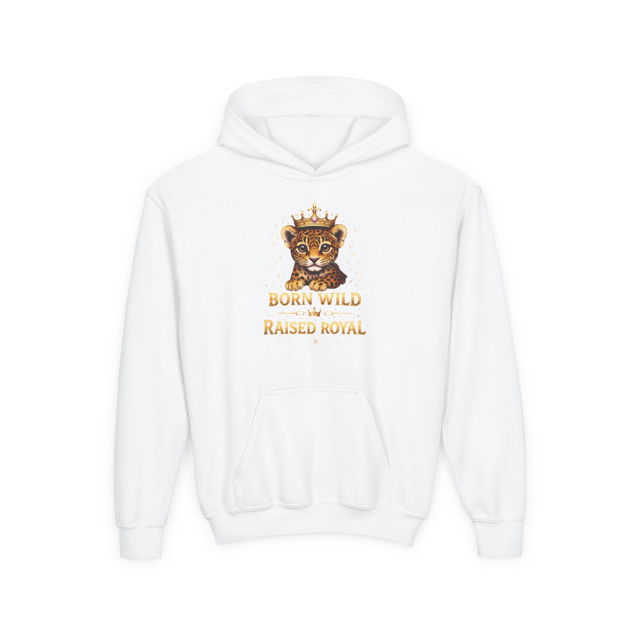 Youth Hoodie — 'Born Wild Raised Royal' Crowned Jaguar Graphic