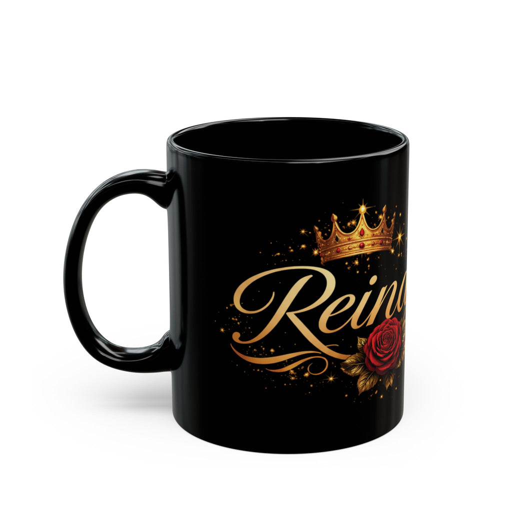 Reina Script with Crown and Rose Mug | Black 11oz 15oz