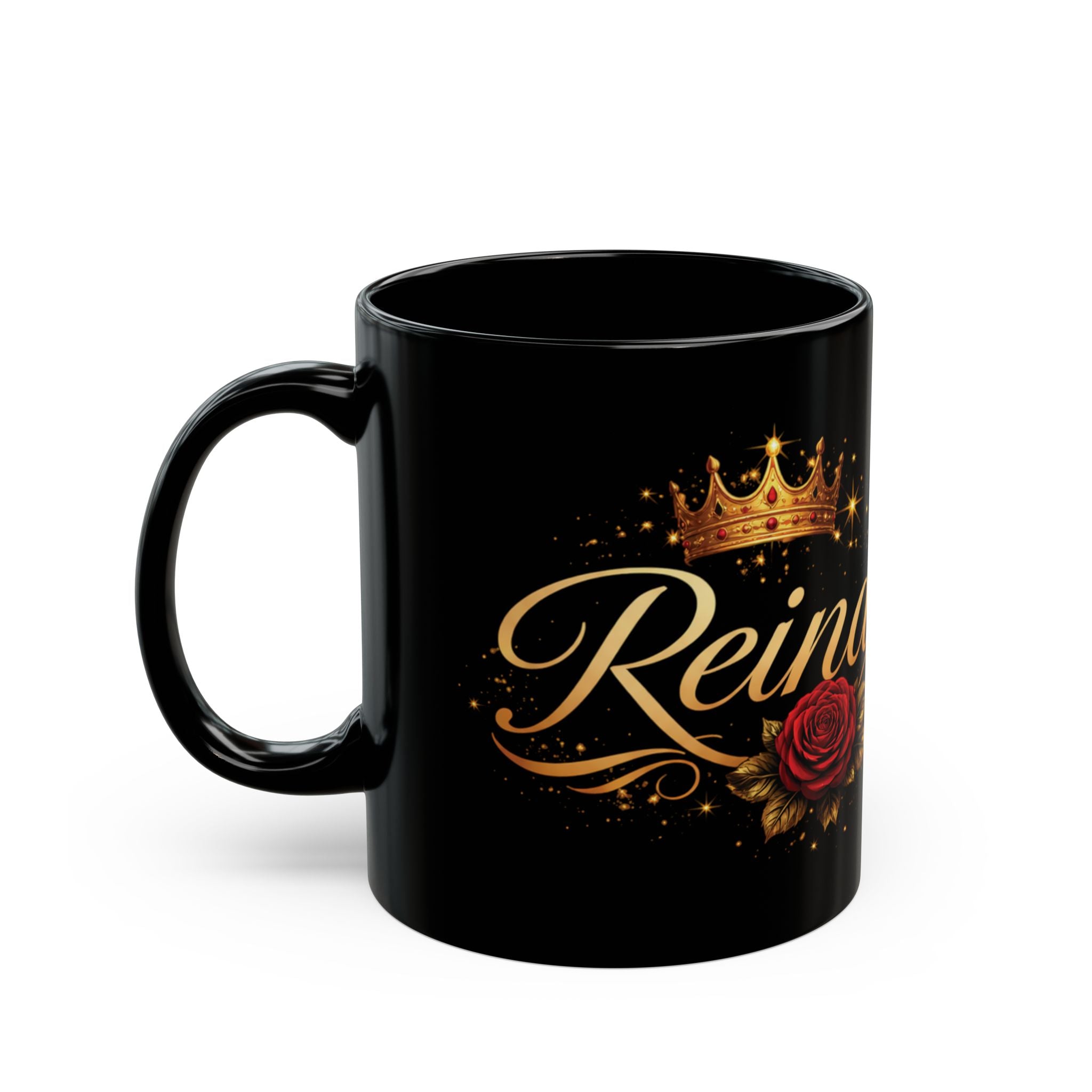 Reina Script with Crown and Rose Mug | Black 11oz 15oz