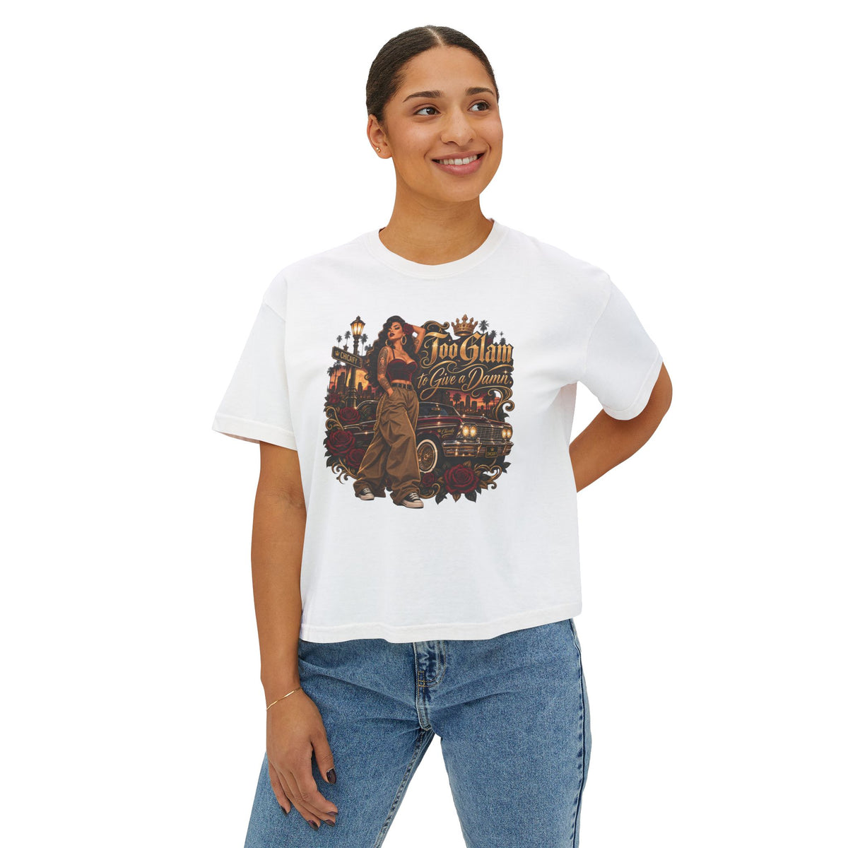 Chola Lux – Too Glam to Give a Damn | Women's Boxy Tee
