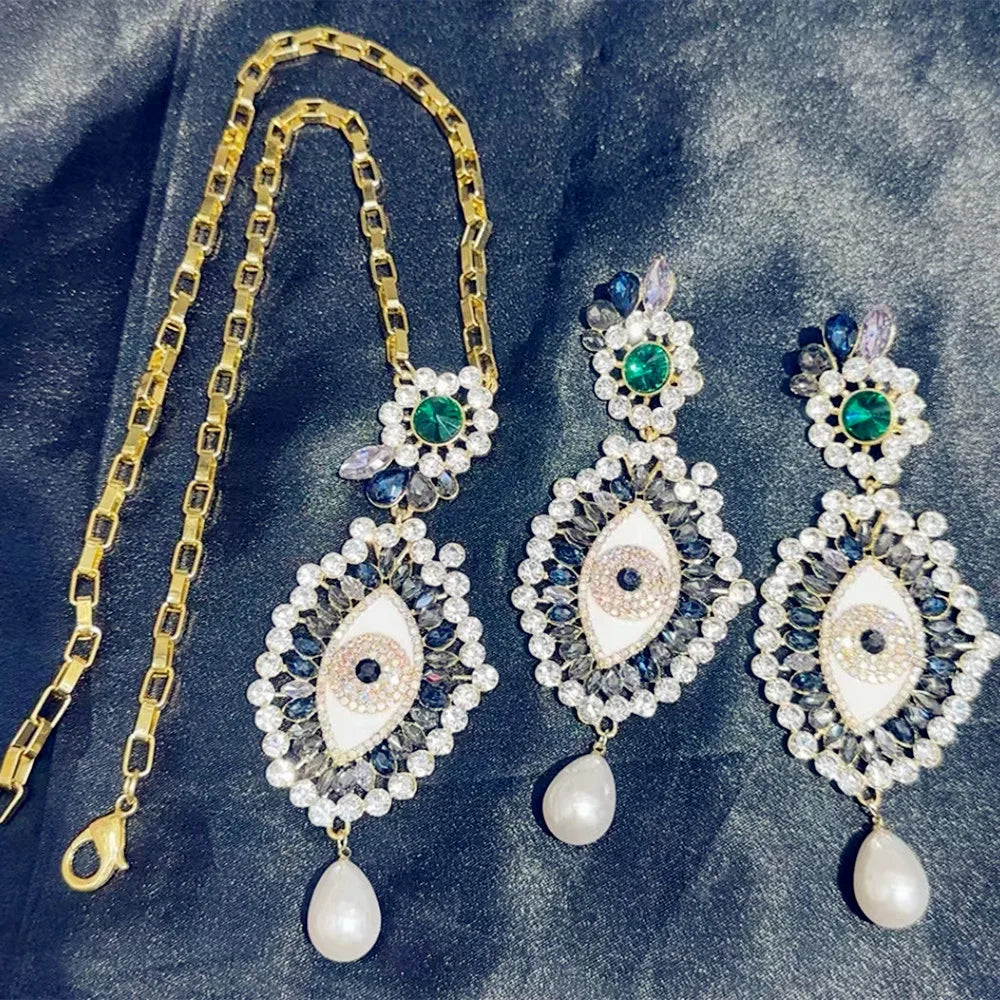 Vintage Ethnic Rhinestone Eyes Pendant Dangle Earrings For Women Fashion Jewelry Baroque Lady Statement Earring Accessories