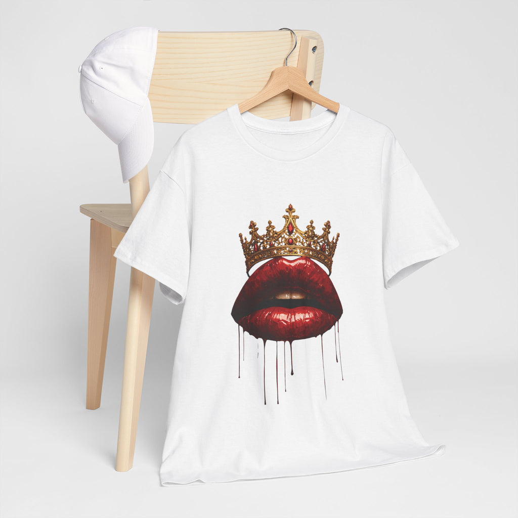 Crown Kiss T‑Shirt — Dripping Red Lips Graphic Tee