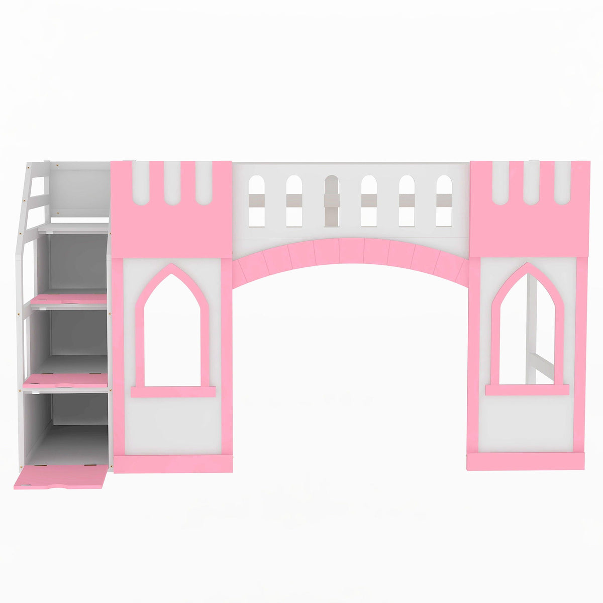 Loft Bed With Storage Staircase and Windows - Twin Size