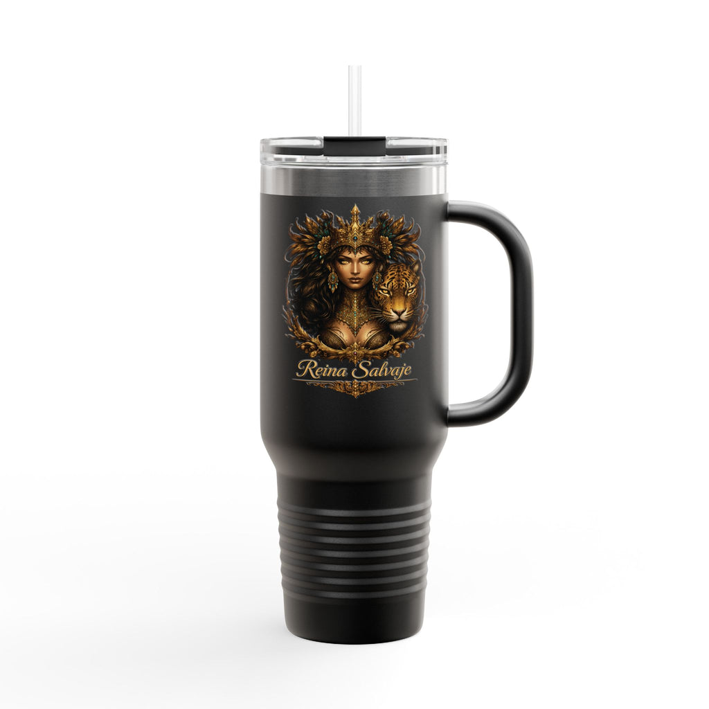 40oz Insulated Travel Mug — Reina Salvaje – Jaguar Queen, Custom Name Option