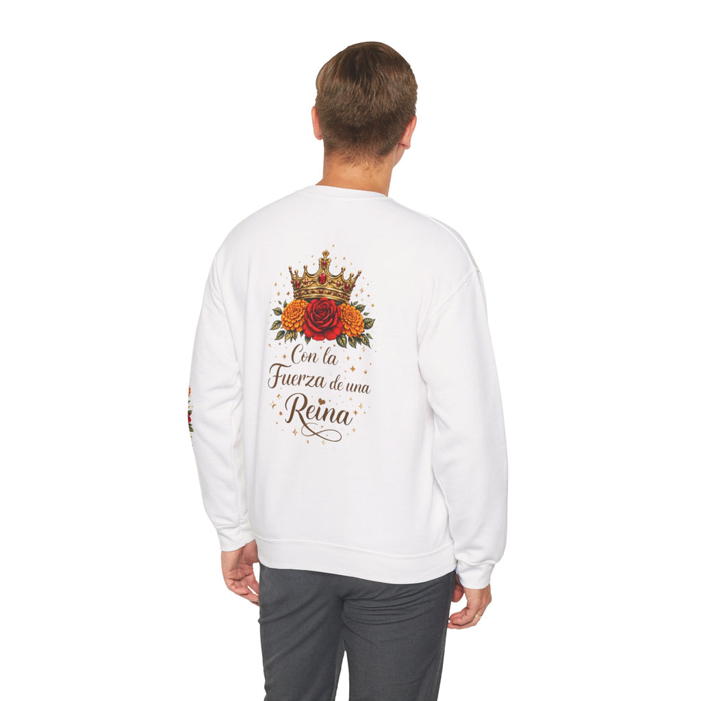 Crewneck Sweatshirt — "Con la Fuerza de una Reina" Floral Crown Design
