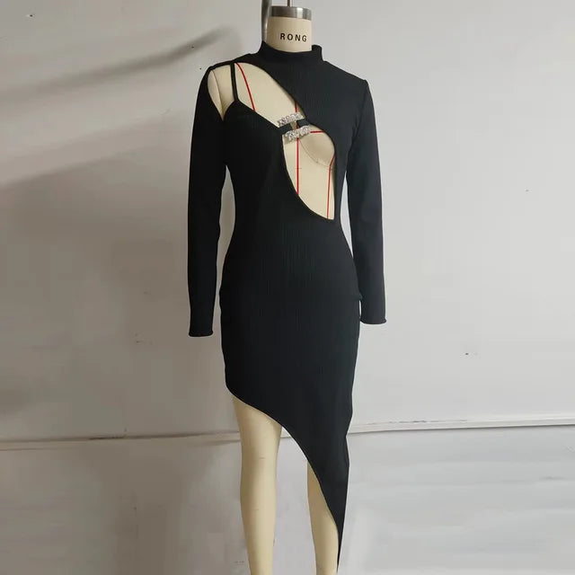 Midnight Crystal Cutout Bandage Dress