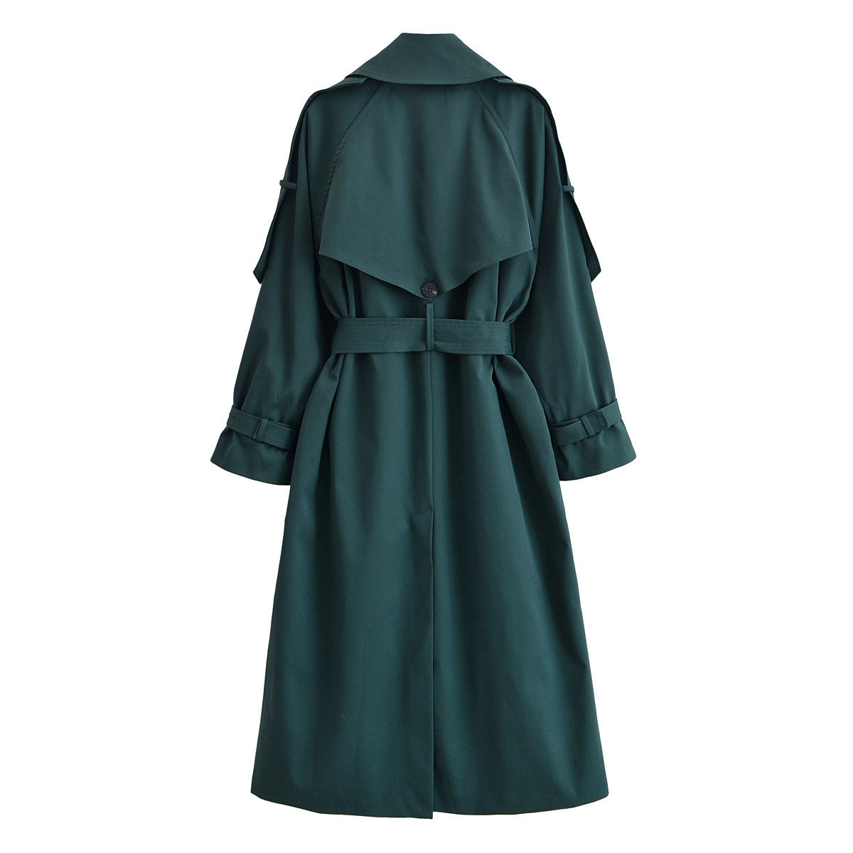 Collar long sleeved single breasted solid color trench coat for women