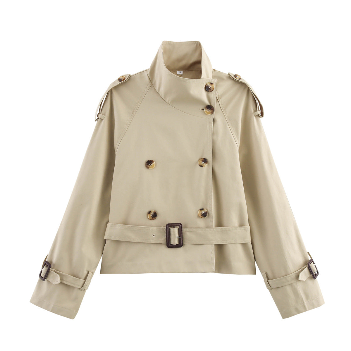 Short Trench Coat with Waist Buckle for Women