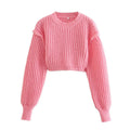 Cropped Round-Neck Knit Top