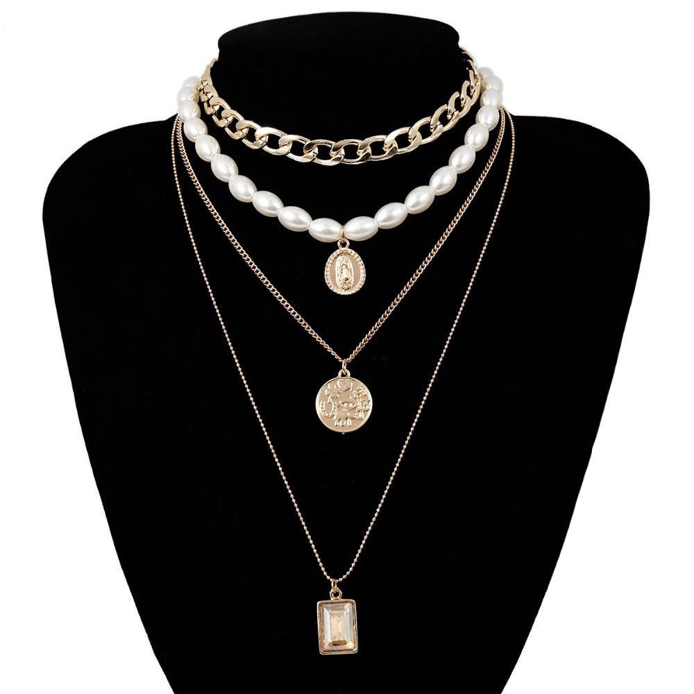 Layered Pearl & Crystal Coin Statement Choker