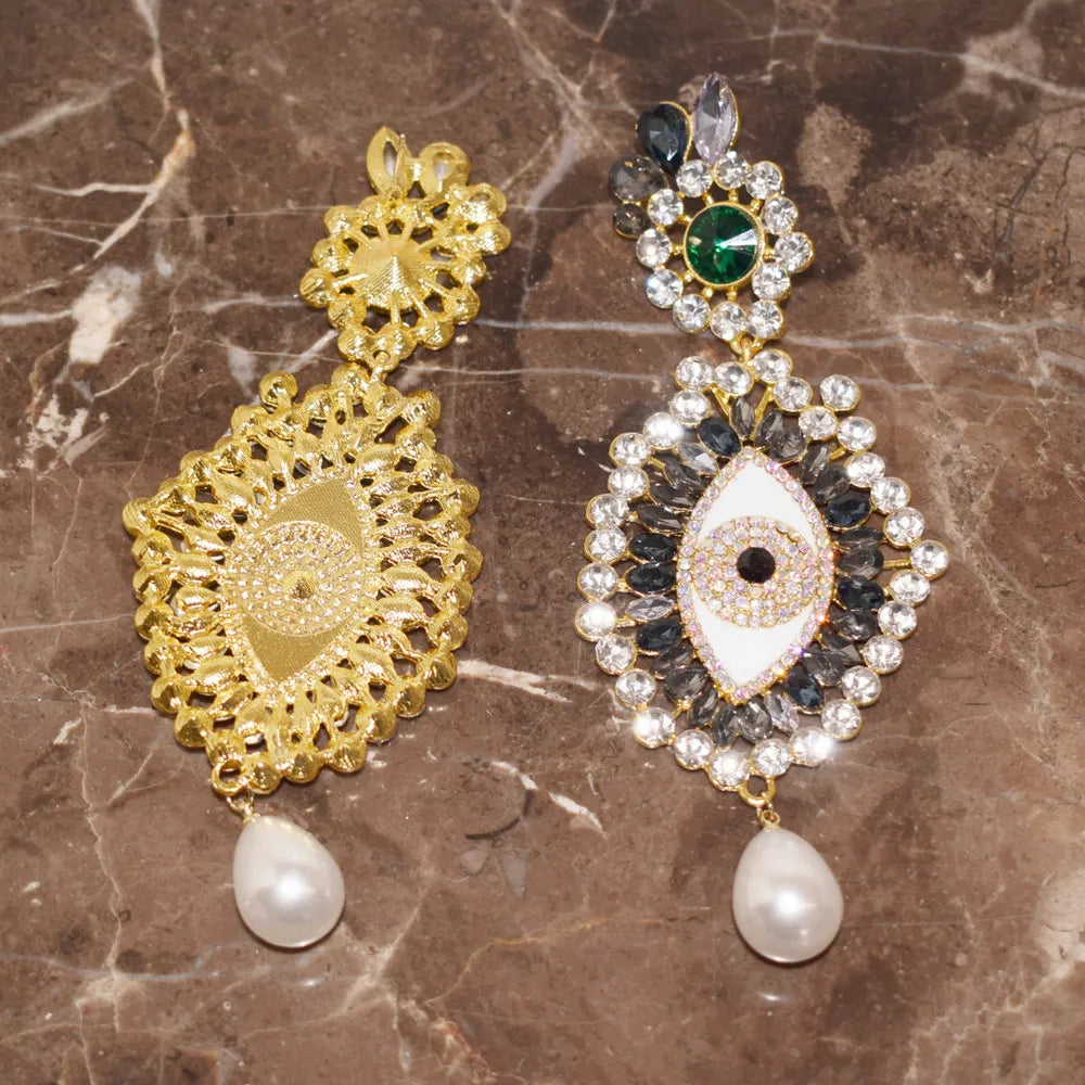 Vintage Ethnic Rhinestone Eyes Pendant Dangle Earrings For Women Fashion Jewelry Baroque Lady Statement Earring Accessories