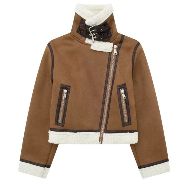 Faux Shearling Moto Jacket with Belt