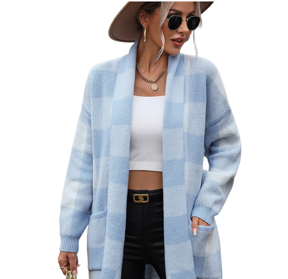 Plaid Contrast Knit Cardigan