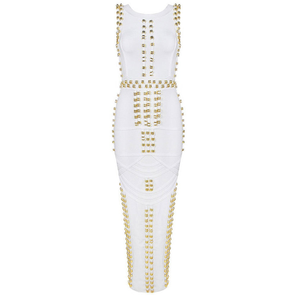 Beaded Split Bandage Maxi Dress