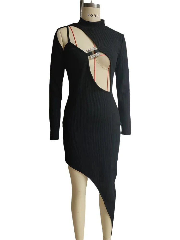 Midnight Crystal Cutout Bandage Dress