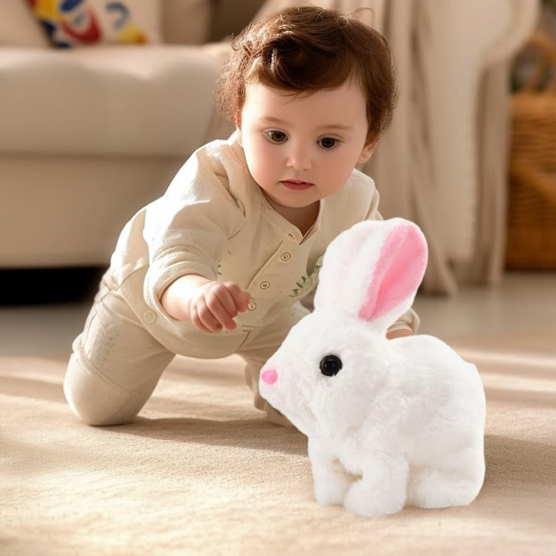 2025 Upgraded Interactive Bunny Toy. Hops, walks, talks, shakes ears. Plush Gift for Kids (Grey).
