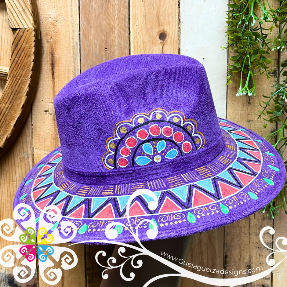 Purple Indiana Mitla Velvet Hat - Hand Painted Hat