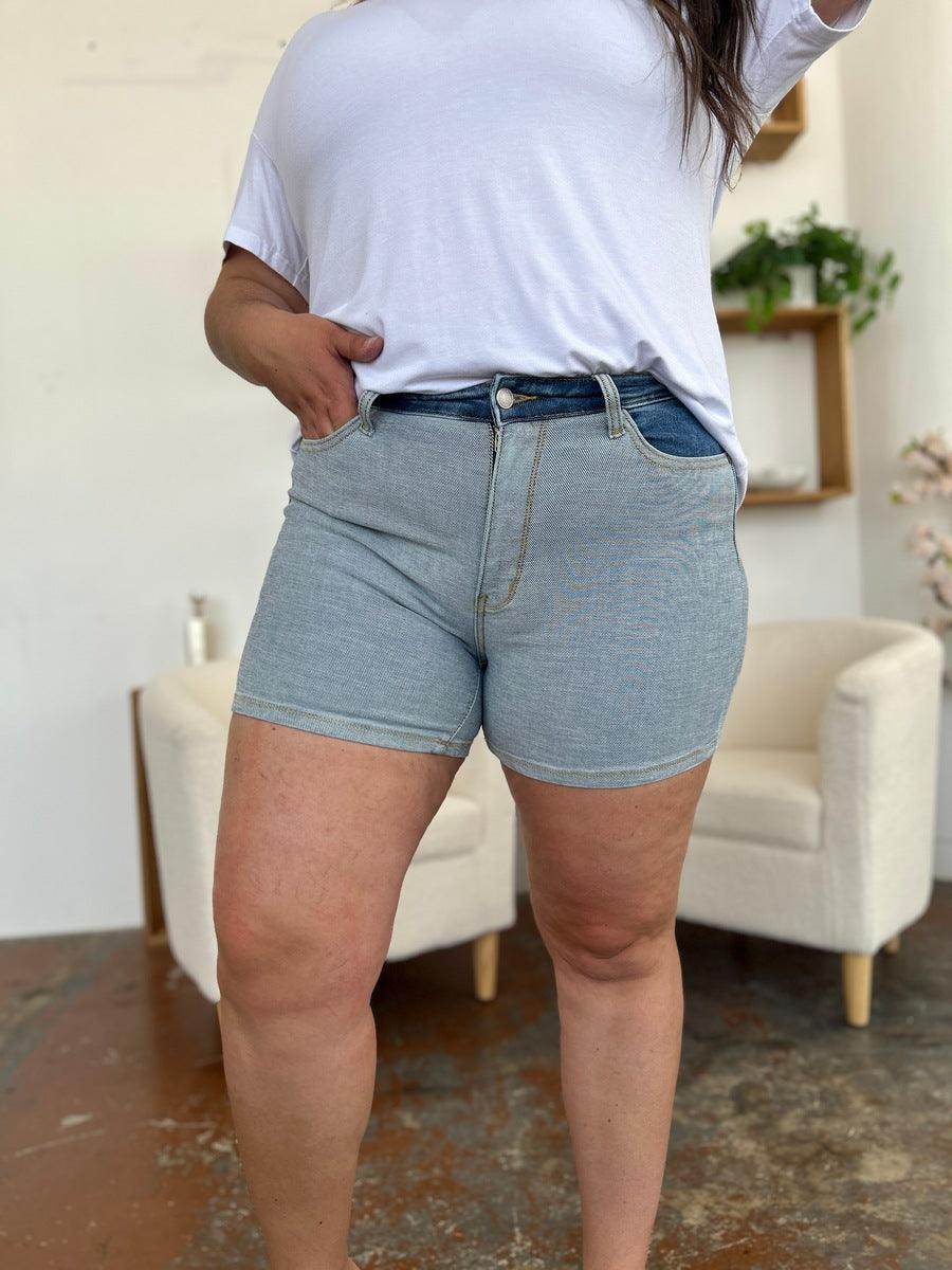 Judy Blue Full Size Color Block Denim Shorts for Women