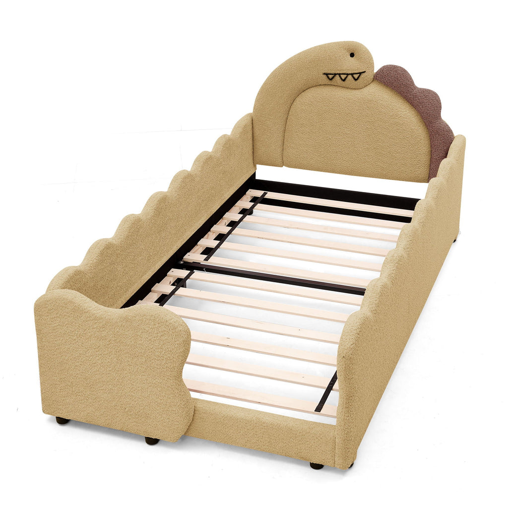 Dinosaur Shaped Toddler Bed with Safety Guardrail - Twin Upholstered Bed