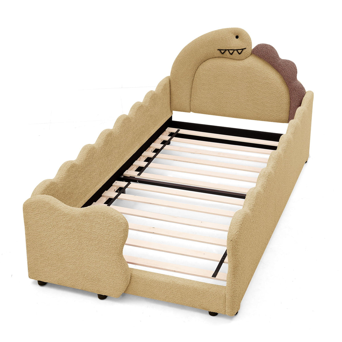 Dinosaur Shaped Toddler Bed with Safety Guardrail - Twin Upholstered Bed