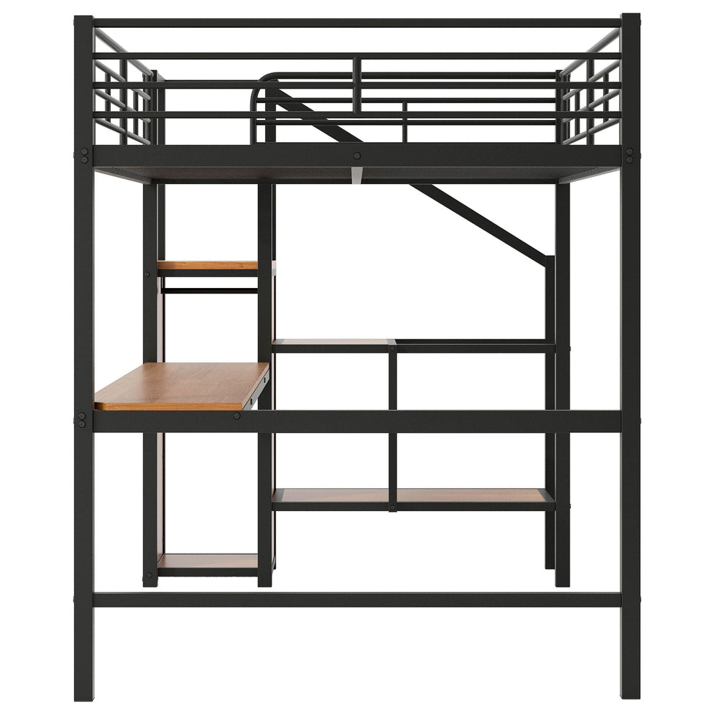 Full Size Loft Bed with Desk, Storage Staircase & Wardrobe - Black or White