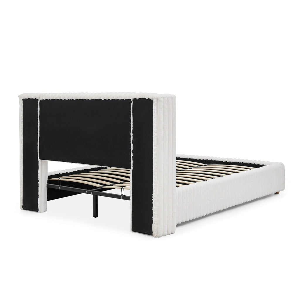 Functional Vertical Striped Bed with Gas Lift Storage - Beige