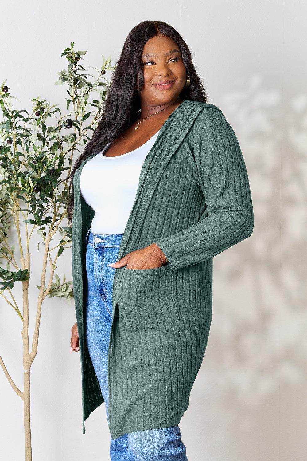 Basic Bae Full Size Hooded Sweater Cardigan for Women