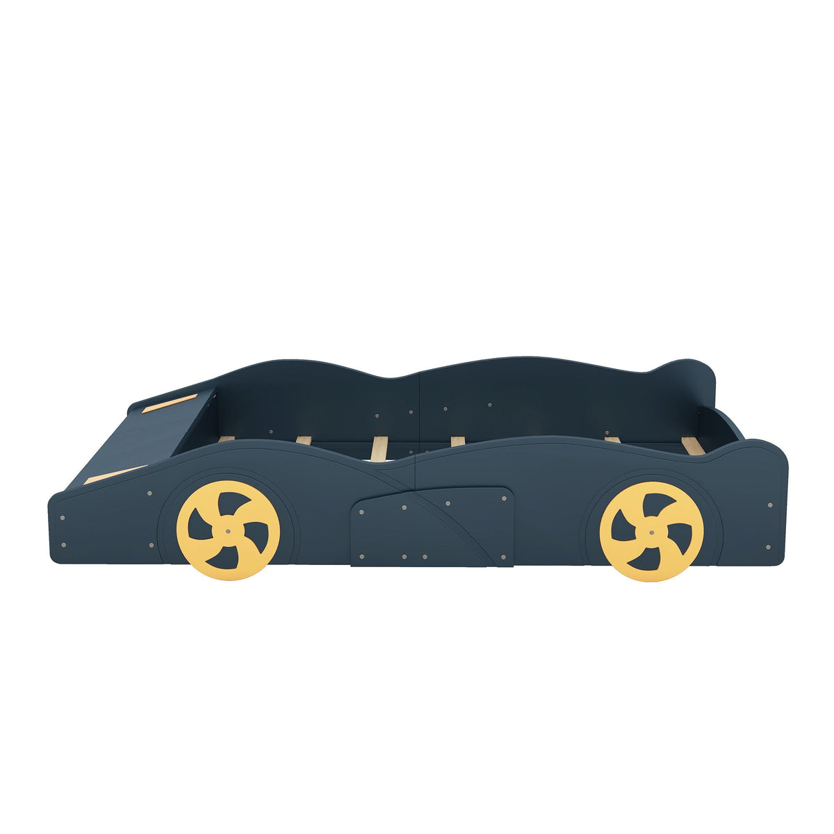 Race Car Platform Bed with Storage and Wheels - Black or Blue
