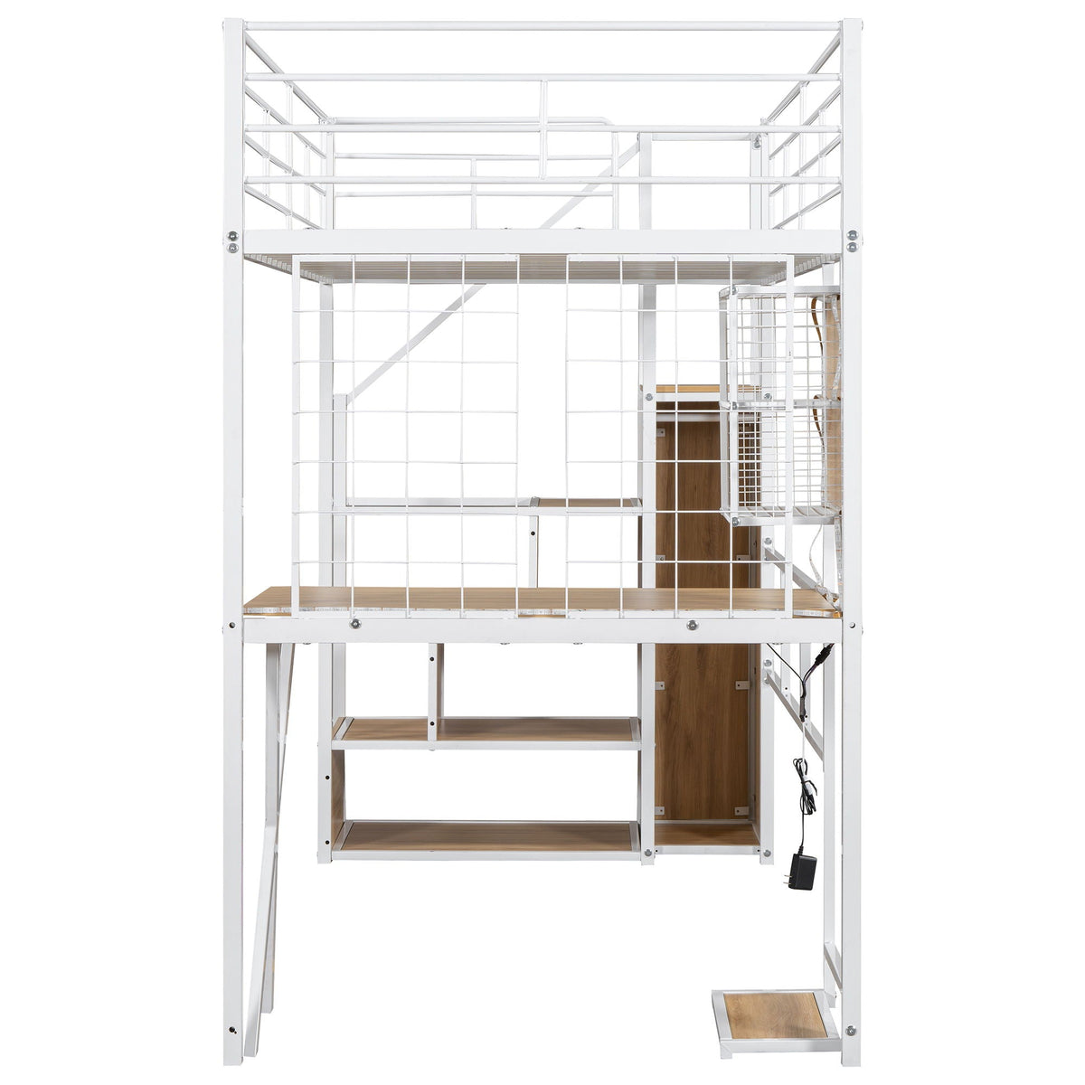 Loft Bed with Built-In Work Station, Wardrobe & Storage Staircase – White or Black