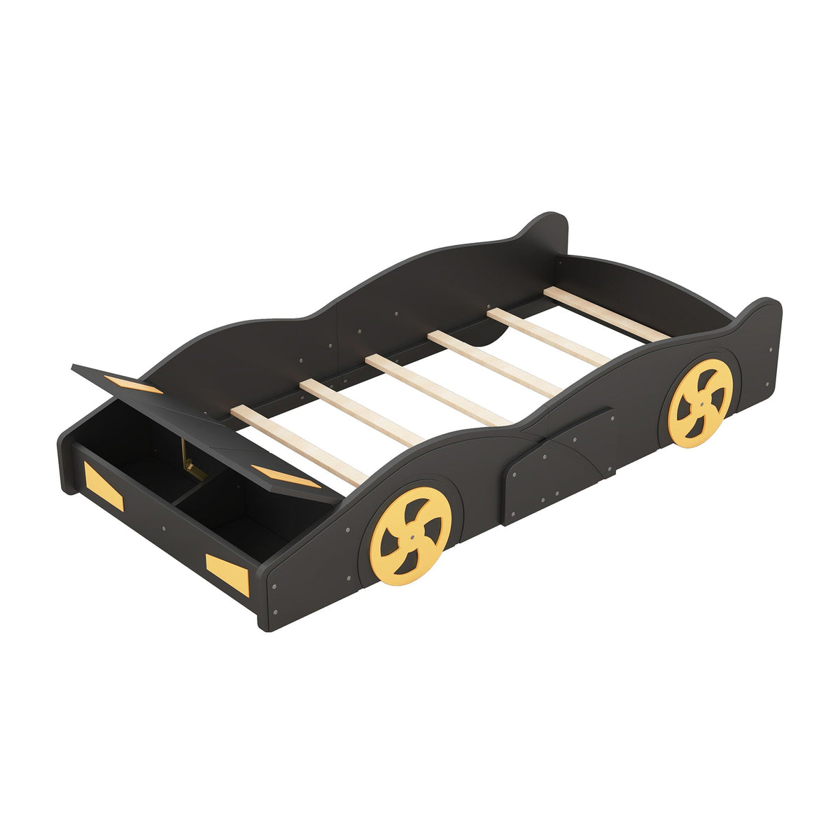 Race Car Platform Bed with Storage and Wheels - Black or Blue