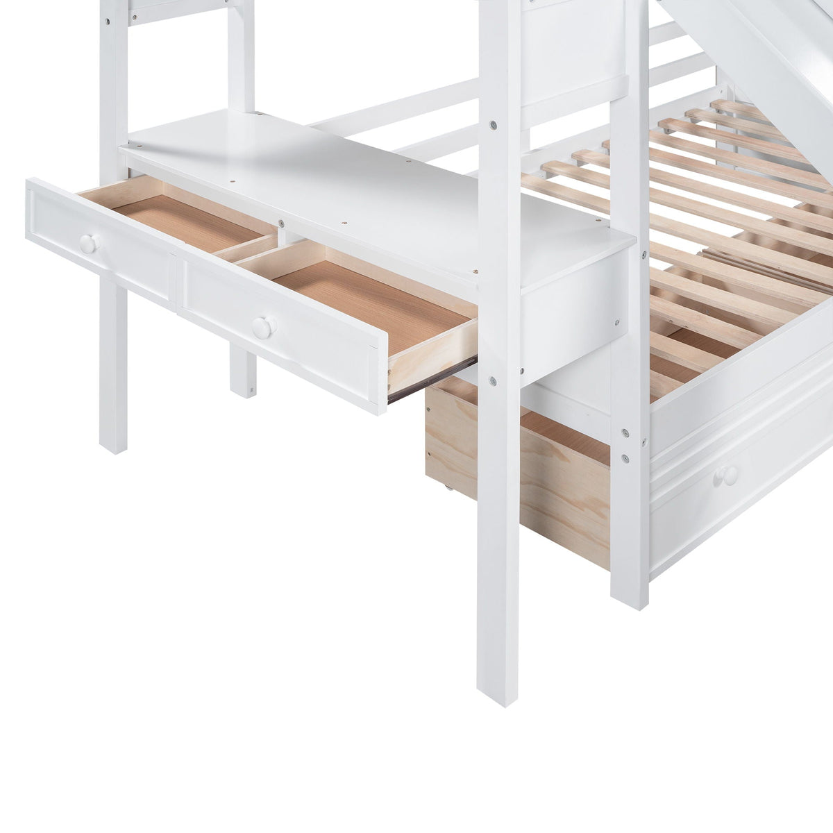 Bunk Bed with Storage Staircase, Slide & Desk - Twin or Full - Dark Gray or White