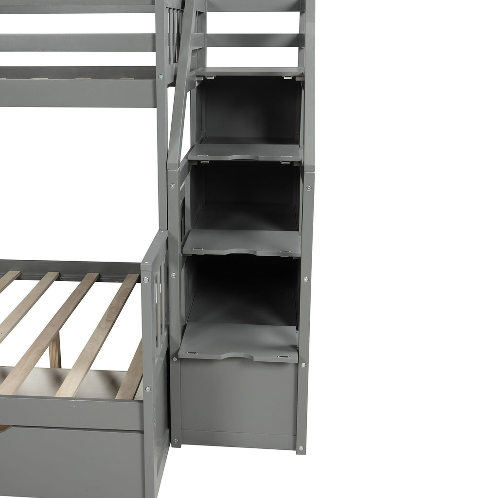 Bunk Bed with Storage Staircase, Slide & Desk - Twin or Full - Dark Gray or White