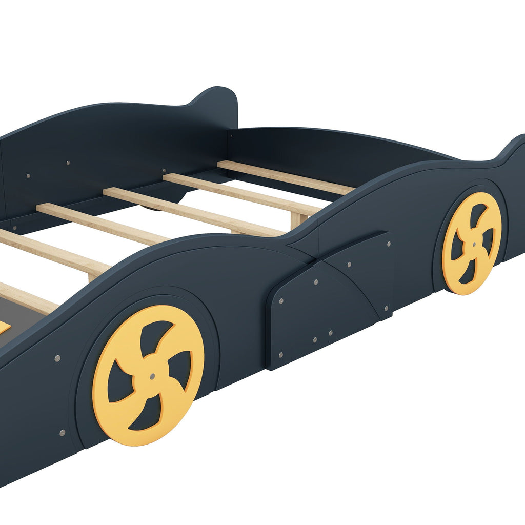 Race Car Platform Bed with Storage and Wheels - Black or Blue