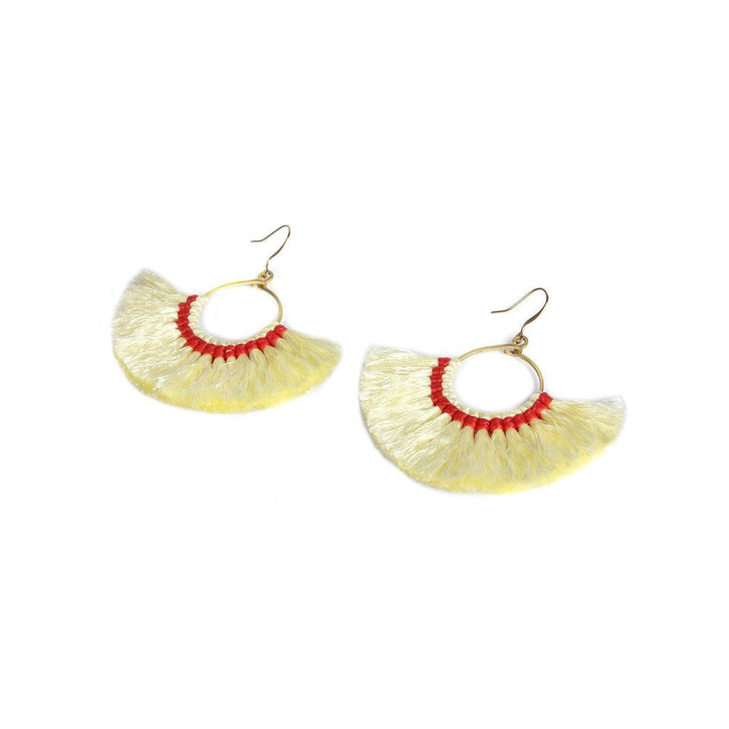 Half Moon Silk Tassel Handcrafted Earrings - Thailand