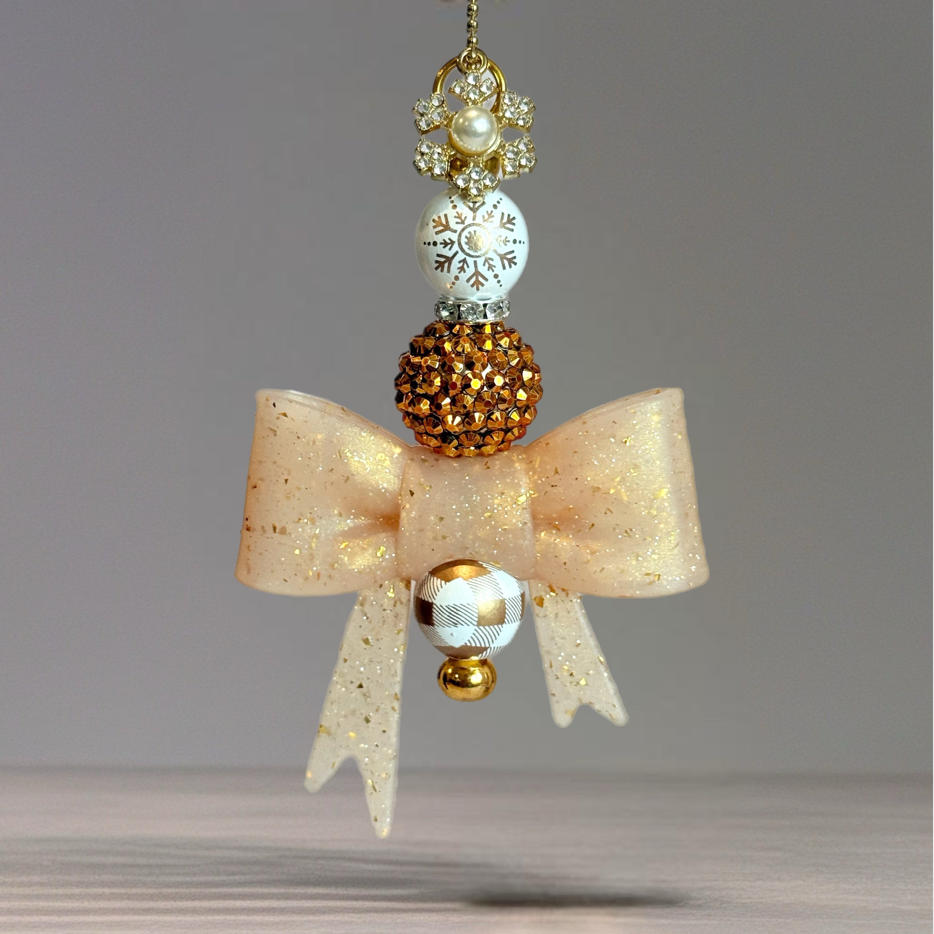 Gold Tinsel 3D Bow Charm - Tumbler Handle Charm