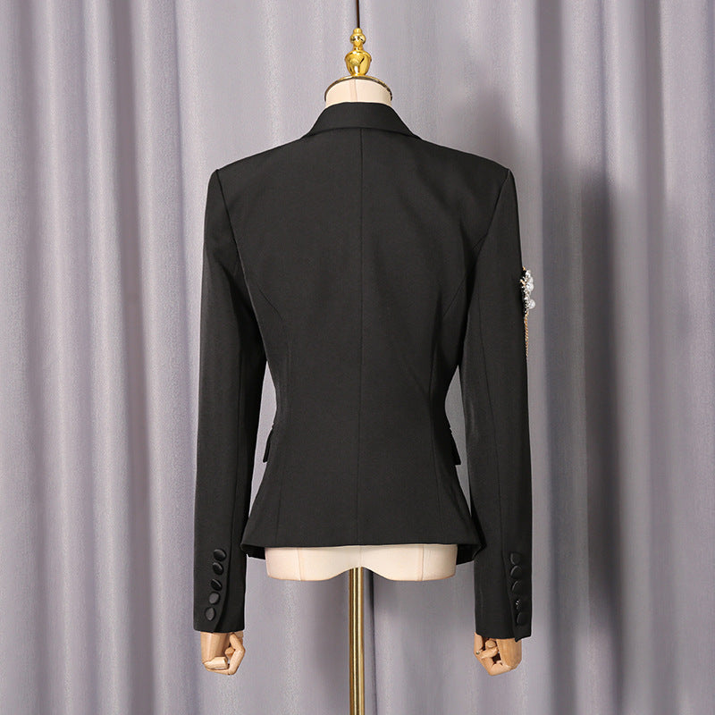 Black Rhinestone Slim-Fit Blazer