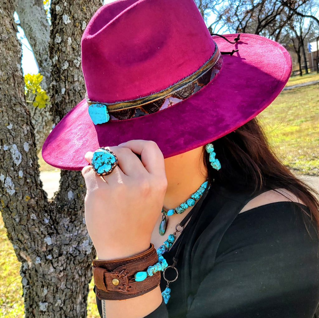 Blue Turquoise Ring set in Antique Copper 012w