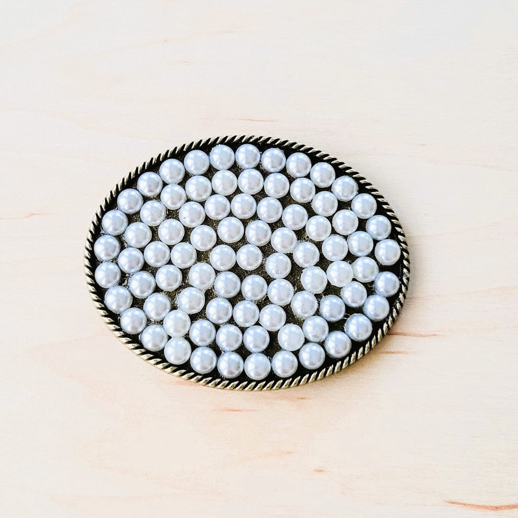 **Pearls & Rope Antique-Tone Belt Buckle 908i