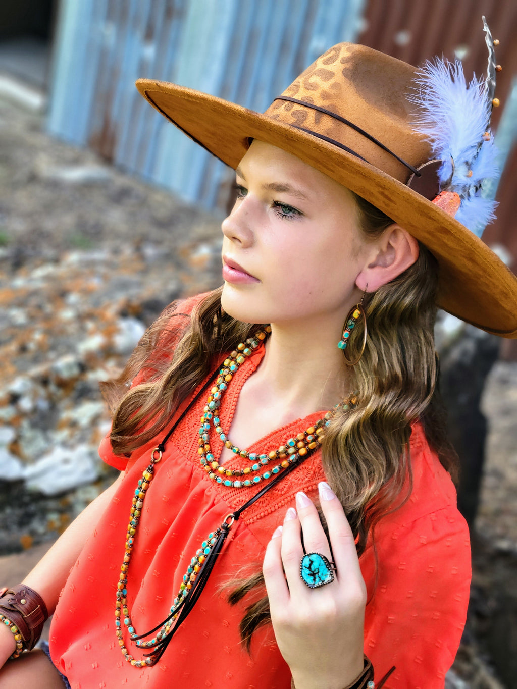 Hand-Painted Leopard Boho Western Cowgirl Hat & Band-Tan 987m