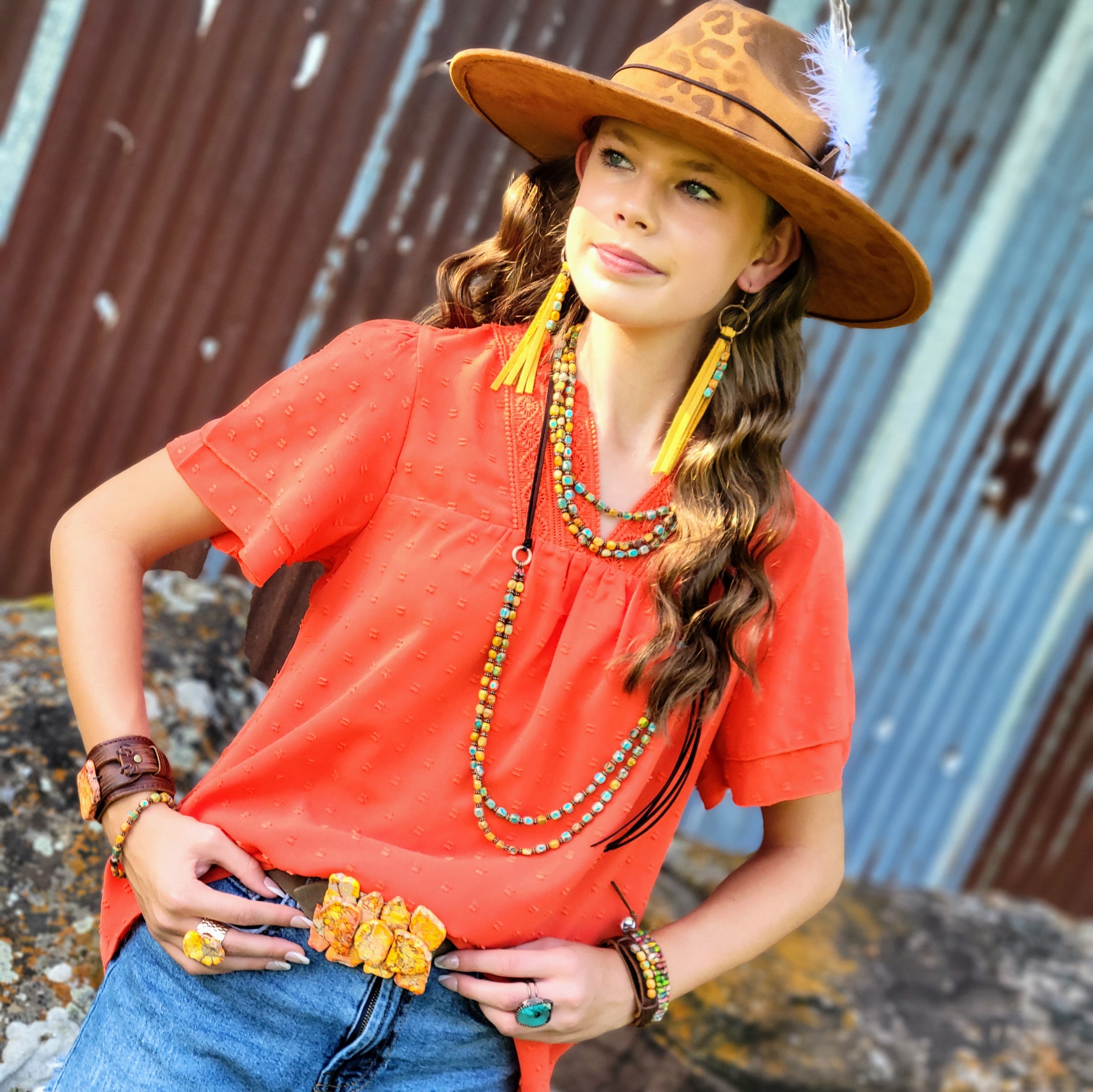 Hand-Painted Leopard Boho Western Cowgirl Hat & Band-Tan 987m