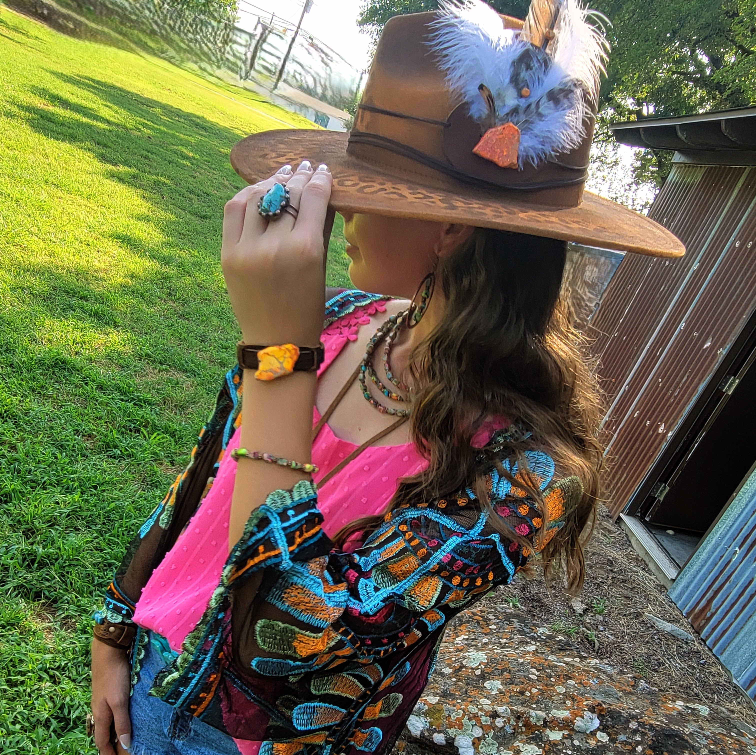 Hand-Painted Leopard Boho Western Cowgirl Hat & Band-Tan 987m