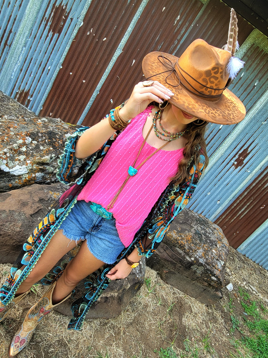 Hand-Painted Leopard Boho Western Cowgirl Hat & Band-Tan 987m