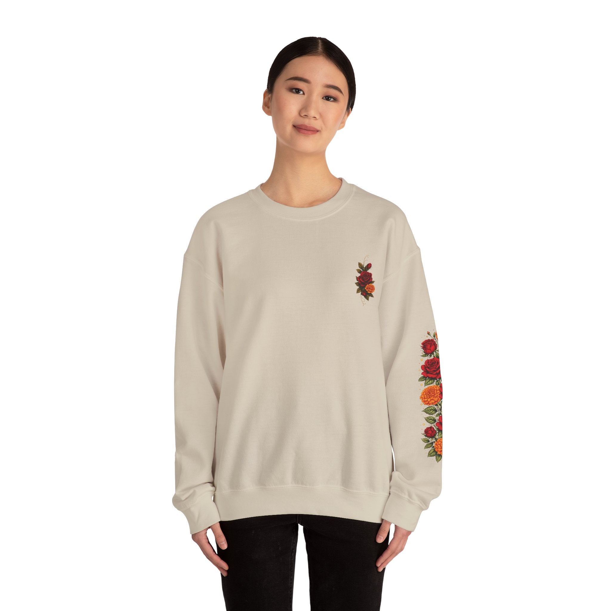 Day of the Dead Skull Crewneck Sweatshirt — Floral Sugar Skull Backprint