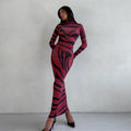 Leopard Print Long Sleeve Semi-High Neck Fitted Bodycon Dress