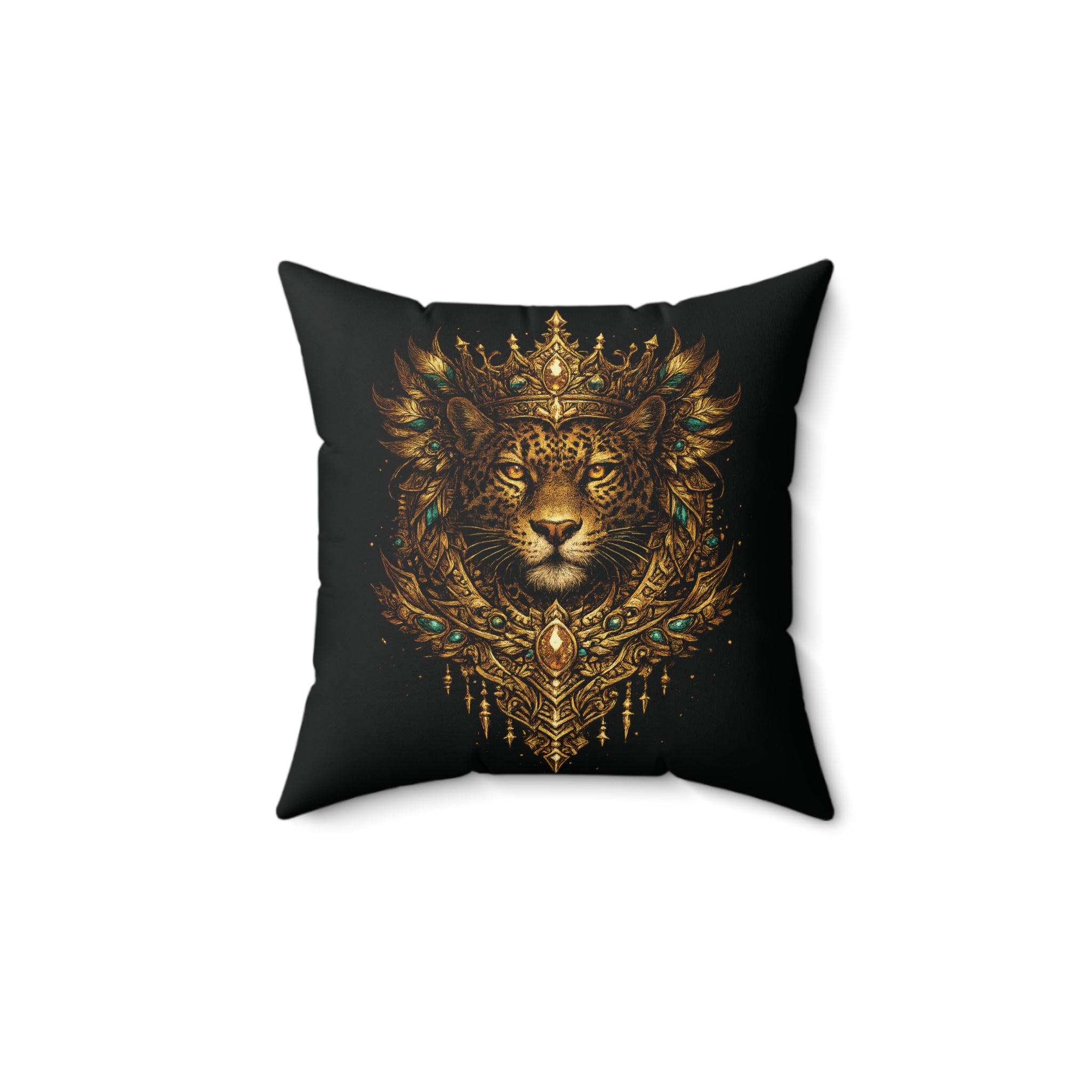 Golden Crowned Jaguar Decorative Pillow