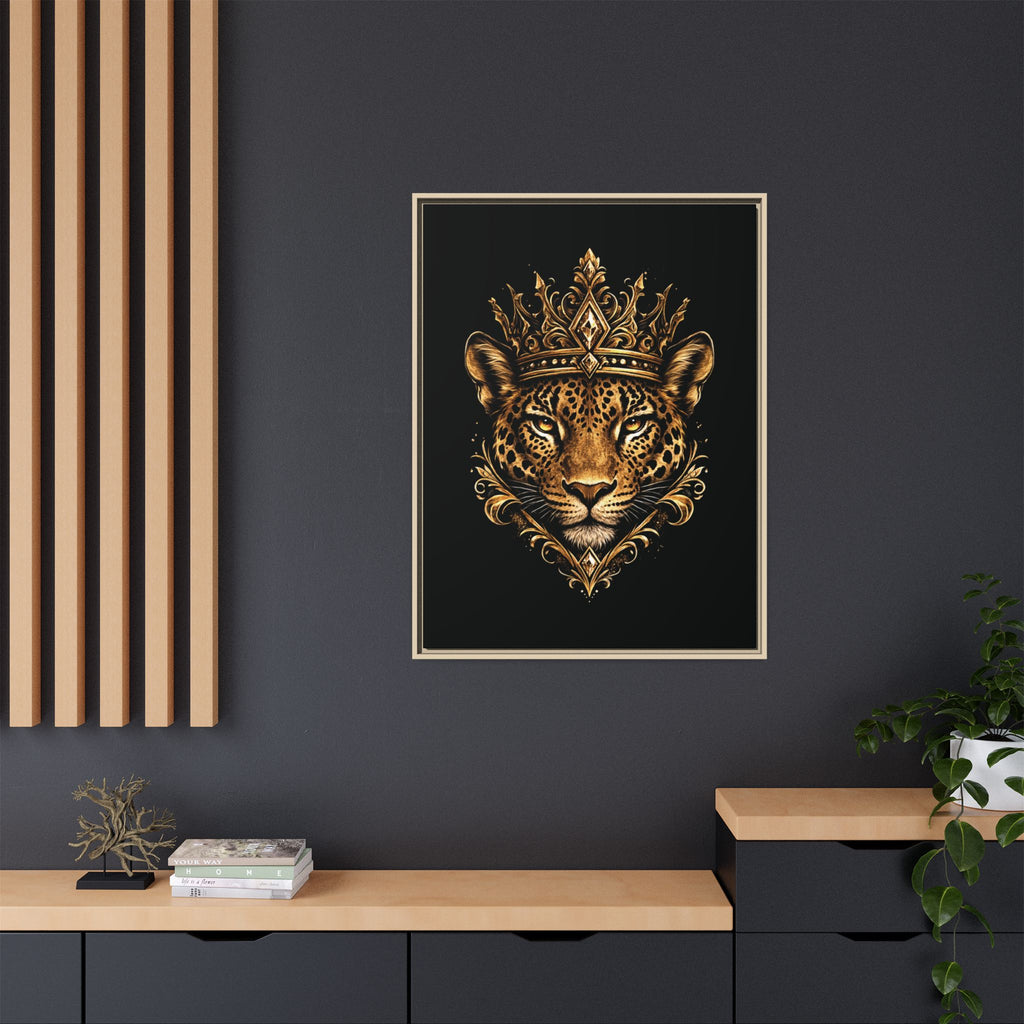 Golden Crowned Jaguar Matte Framed Canvas