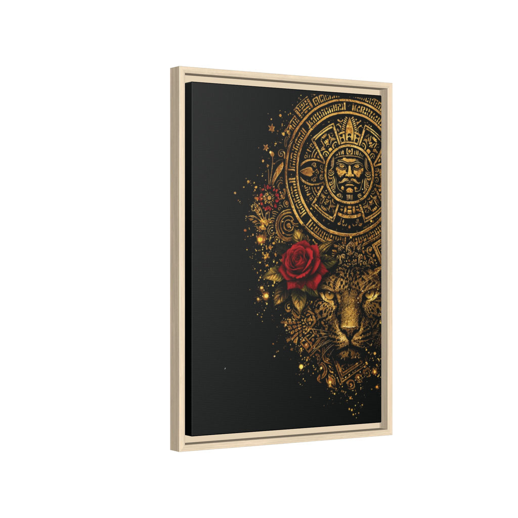 Reina Azteca Art Print — Framed Matte Canvas with Red Rose