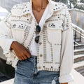 Studded Cropped Denim Moto Jacket