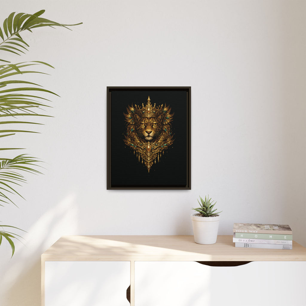 Golden Crowned Jaguar Canvas Art — Gold Crowned Lion Matte Framed Print